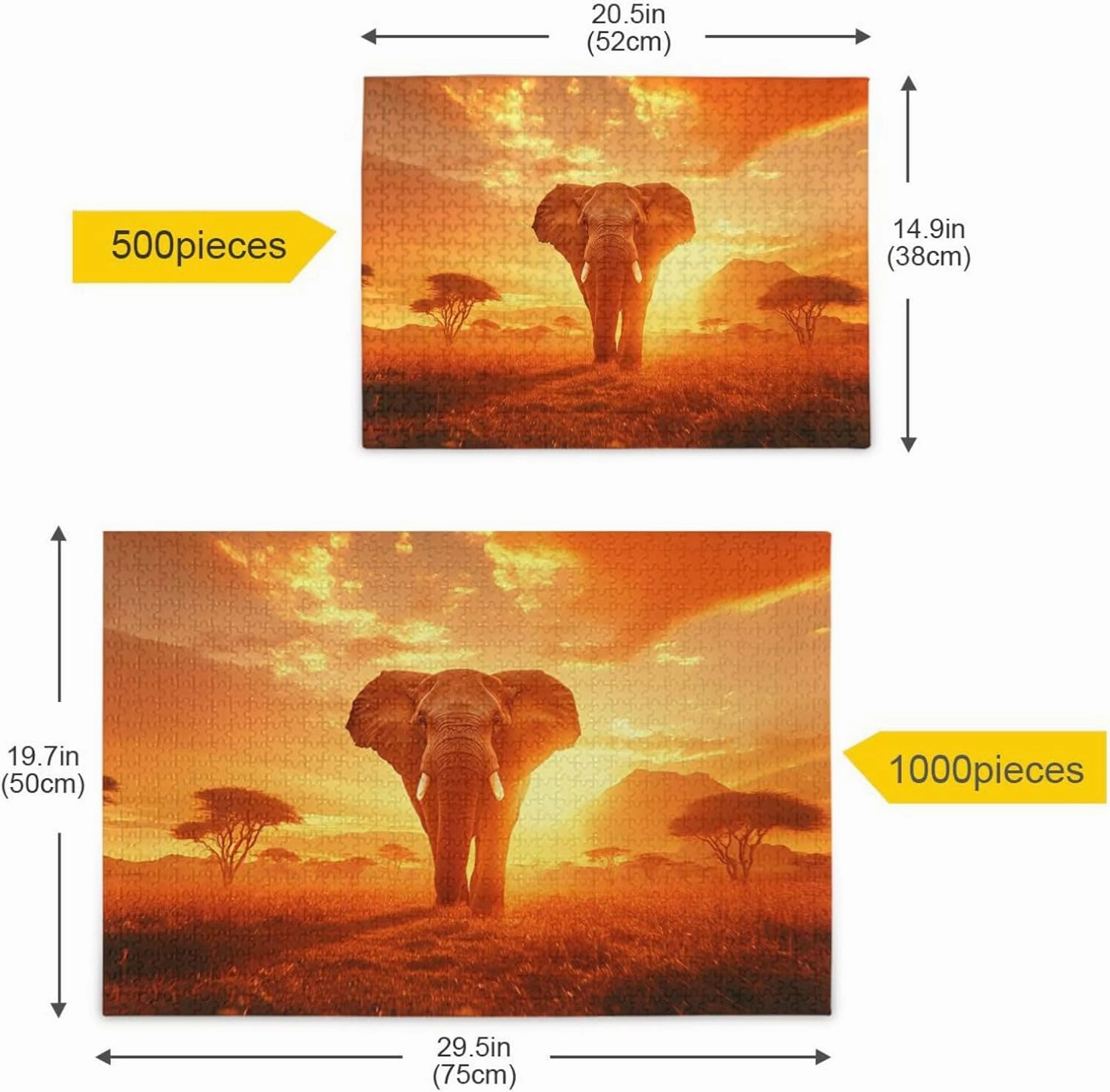 Jigsaw Puzzle for Adults 1000 Pieces, Elephant Grassland Sunset Impossible Hard Difficult Challenging Puzzle for Adults Jigsaw Puzzle for Party Entertainment Family Games