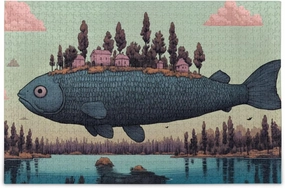 Jigsaw Puzzle for Adults 1000 Pieces, Fish Surreal House Impossible Hard Difficult Challenging Puzzle for Adults Jigsaw Puzzle for Party Entertainment Family Games