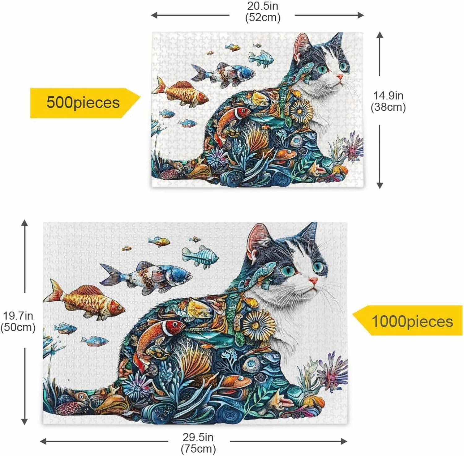 Jigsaw Puzzle for Adults 500 Pieces, Cat Fish Art Impossible Hard Difficult Challenging Puzzle for Adults Jigsaw Puzzle for Party Entertainment Family Games