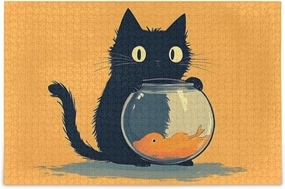 Jigsaw Puzzle for Adults 500 Pieces, Cat Fish Black Impossible Hard Difficult Challenging Puzzle for Adults Jigsaw Puzzle for Party Entertainment Family Games