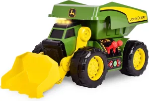 John Deere 18’’ 2-N-1 Dig Rig Toy Dump Truck and Front Loader with Lights, Sound and Motor with Dual Joystick Controllers, Extra Large Construction Truck, Sturdy Plastic, Birthday Gift, 3 