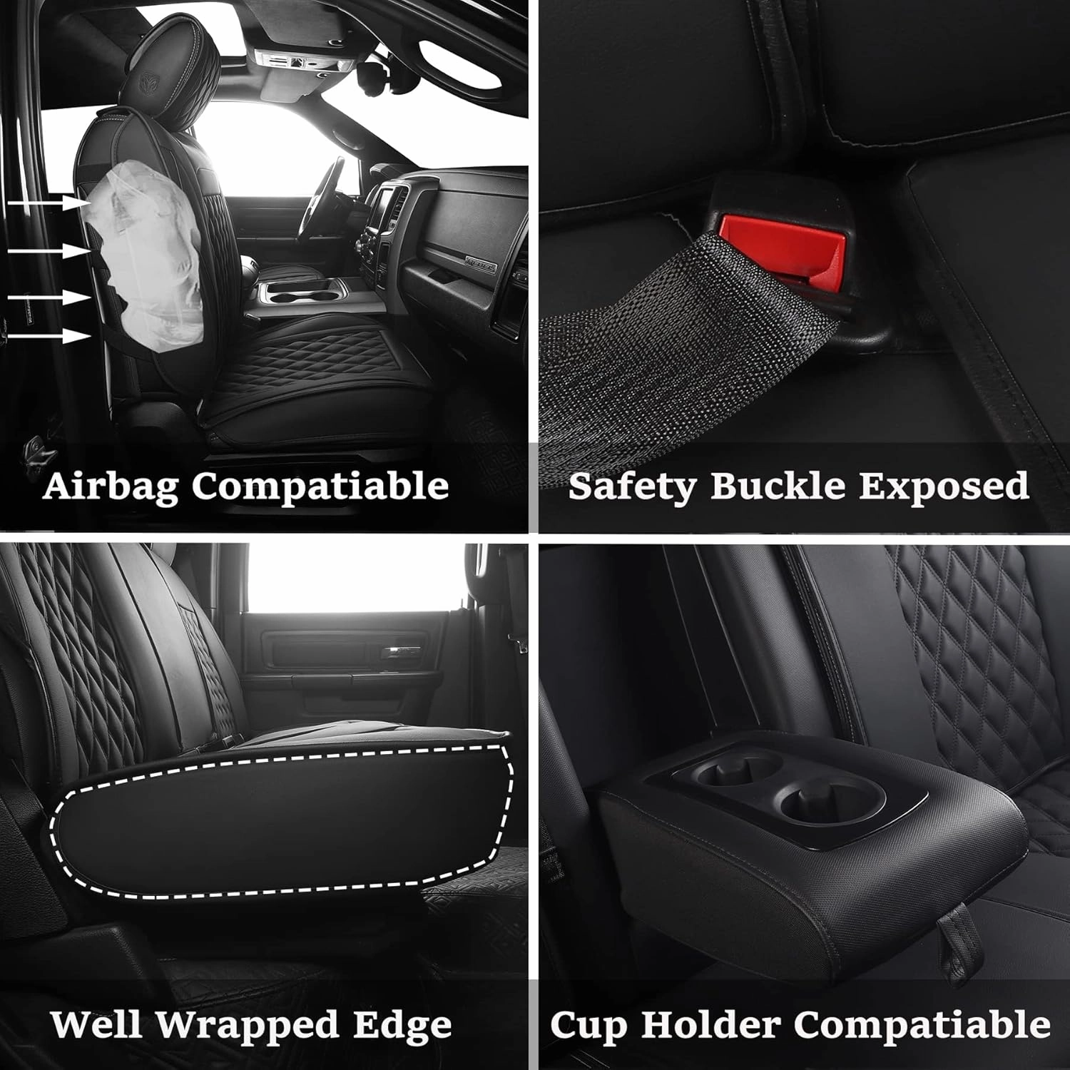 JOJOBAY Car Seat Covers for Dodge Ram,Fit 2009-2025 1500/2500/3500 HD Pick-up Truck,Crew,Regular,Quad,Mega Cab,Waterproof Synthetic Leather Seat Covers(5PCS-Full Set,Black)