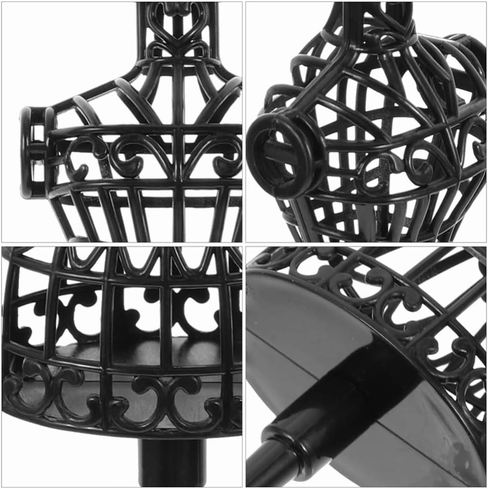 jojofuny Set of 6 Dress Cloth Gown Hollow Stand, Plastic Doll Display Support Holder, Mini Mannequin Model Stand for Dollhouse Miniature Accessories, 8.2 x 2.5 Inch, Black