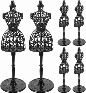 jojofuny Set of 6 Dress Cloth Gown Hollow Stand, Plastic Doll Display Support Holder, Mini Mannequin Model Stand for Dollhouse Miniature Accessories, 8.2 x 2.5 Inch, Black