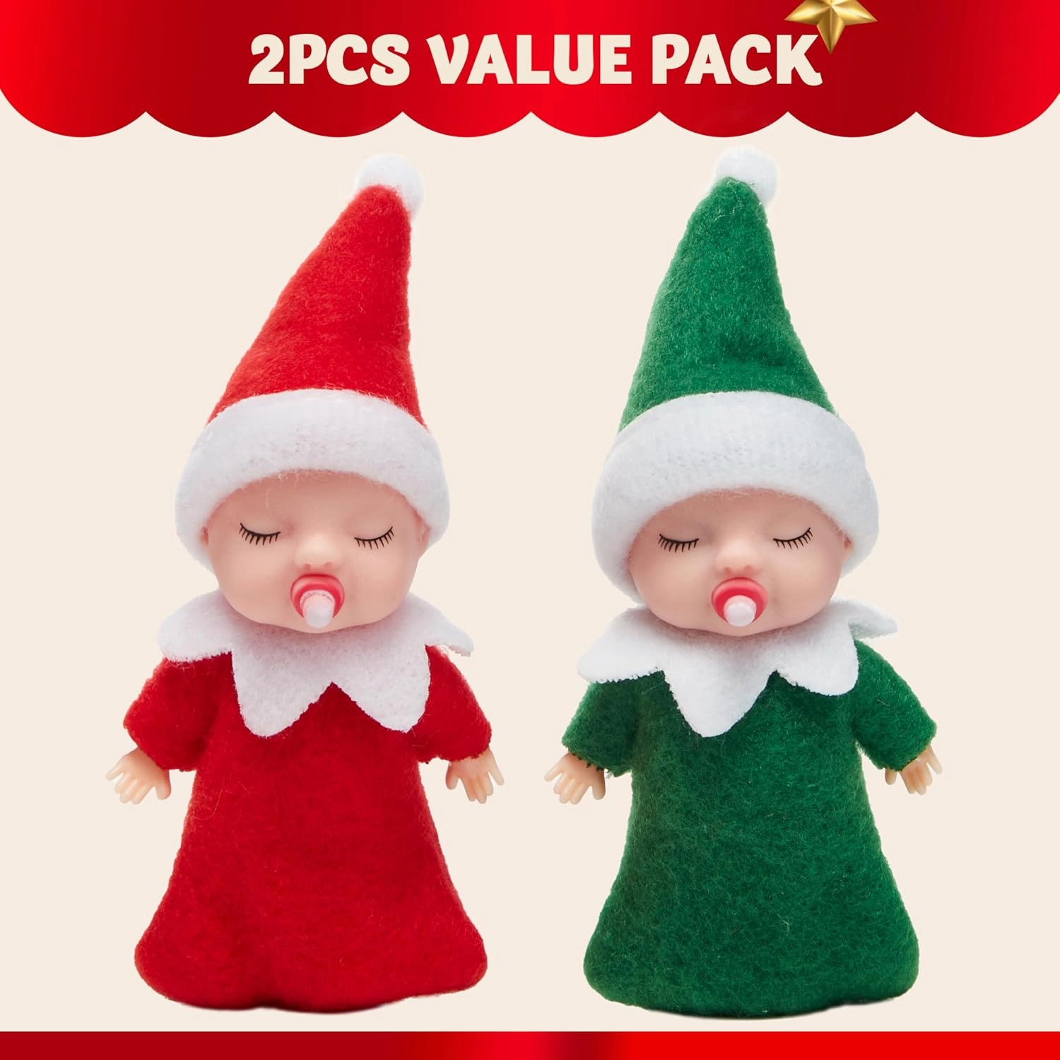 JOYIN Christmas 2PCS Tiny Elf Doll with 1 Red and 1 Green Elf Doll with Teat, Christmas Holiday Decoration Accessories Tiny Gift for Girls Boys Kids Adults