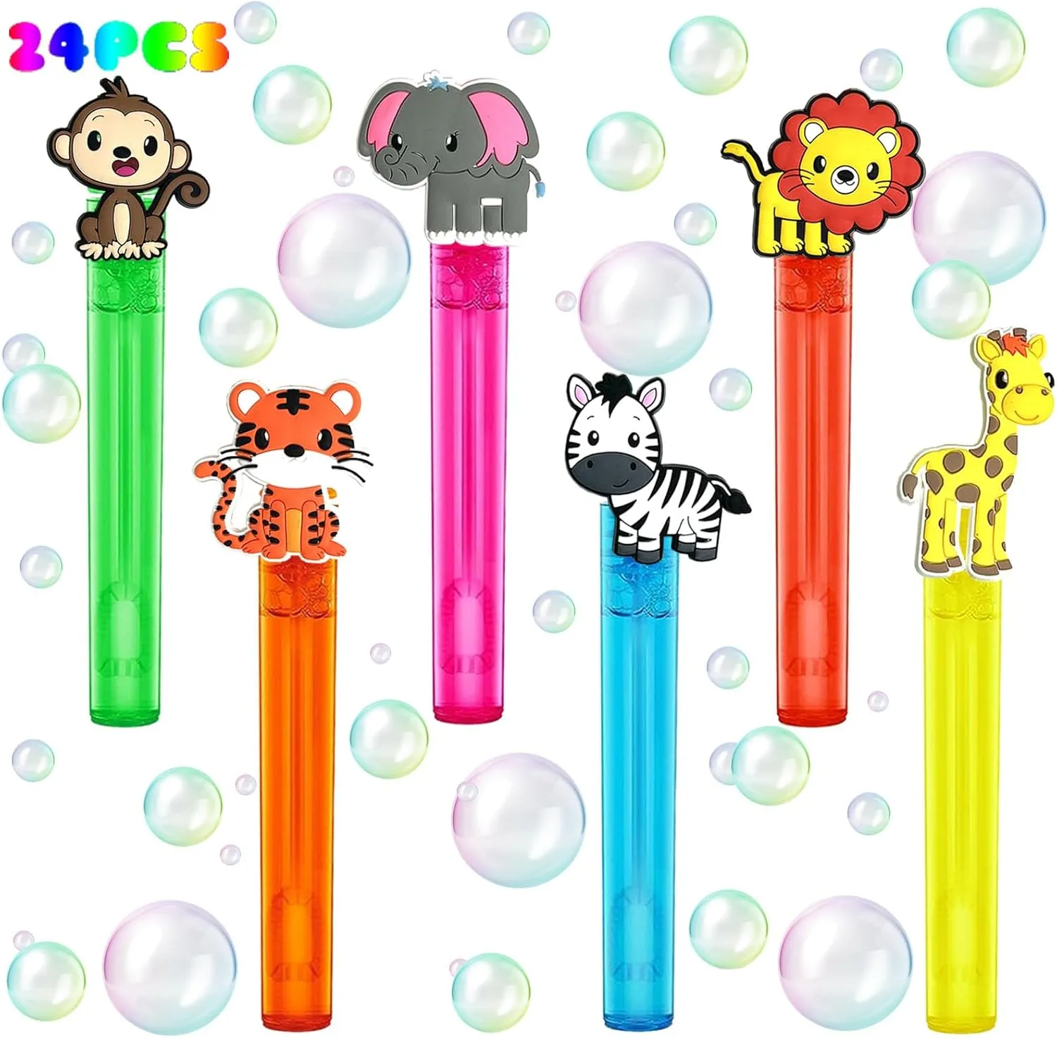 Jungle Safari Party Favors,24Pcs Wild Animals Bubble Wands for Kids,Zoo Bubble Wand for Safari Wild One Birthday Party Supplies,Pinata Baby Shower Goodie Bag Stuffers Gift