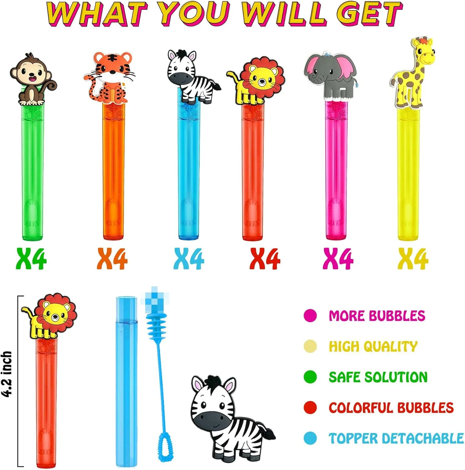 Jungle Safari Party Favors,24Pcs Wild Animals Bubble Wands for Kids,Zoo Bubble Wand for Safari Wild One Birthday Party Supplies,Pinata Baby Shower Goodie Bag Stuffers Gift