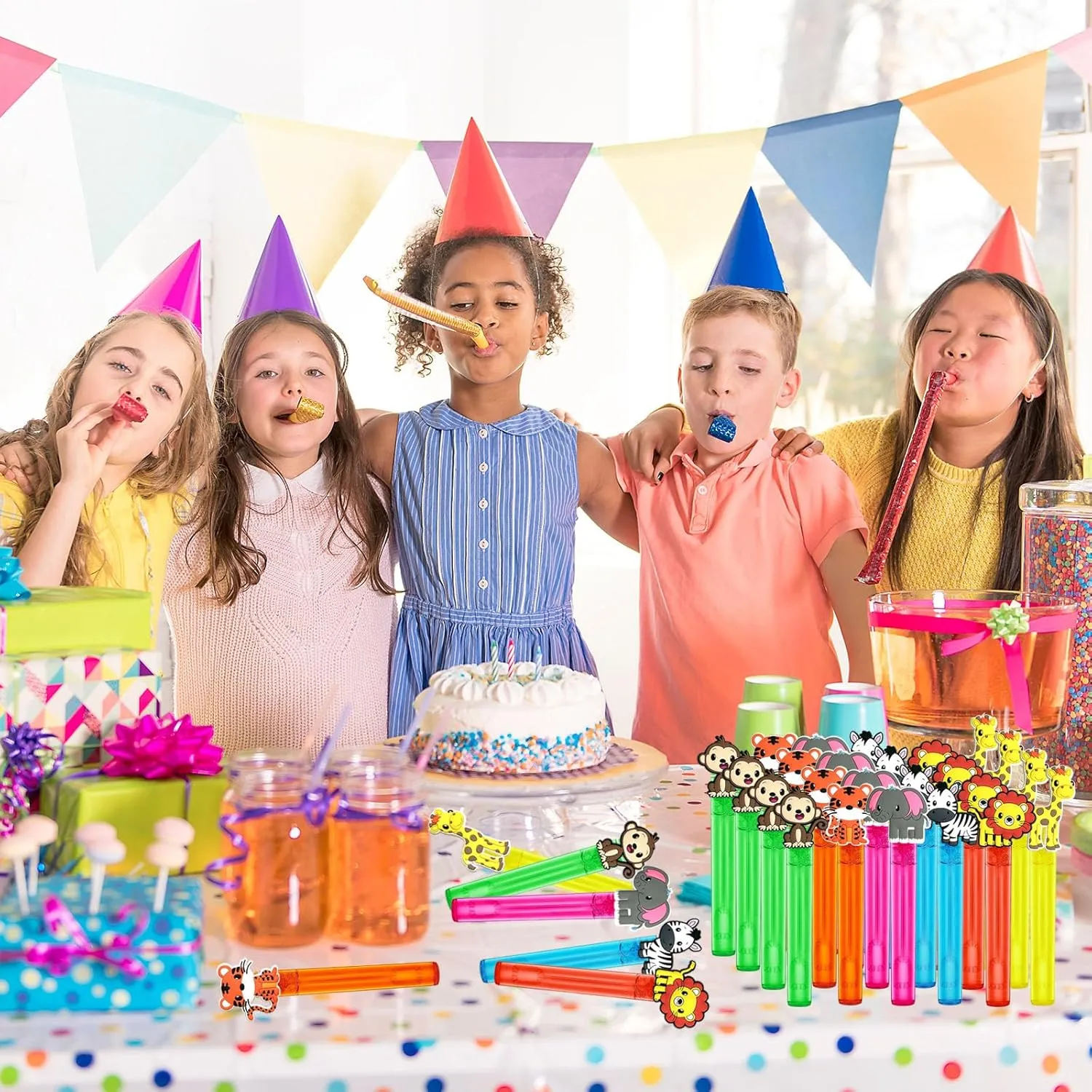 Jungle Safari Party Favors,24Pcs Wild Animals Bubble Wands for Kids,Zoo Bubble Wand for Safari Wild One Birthday Party Supplies,Pinata Baby Shower Goodie Bag Stuffers Gift