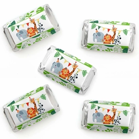 Jungle Party Animals - Mini Candy Bar Wrapper Stickers - Safari Zoo Animal Birthday Party or Baby Shower Small Favors - 40 Count