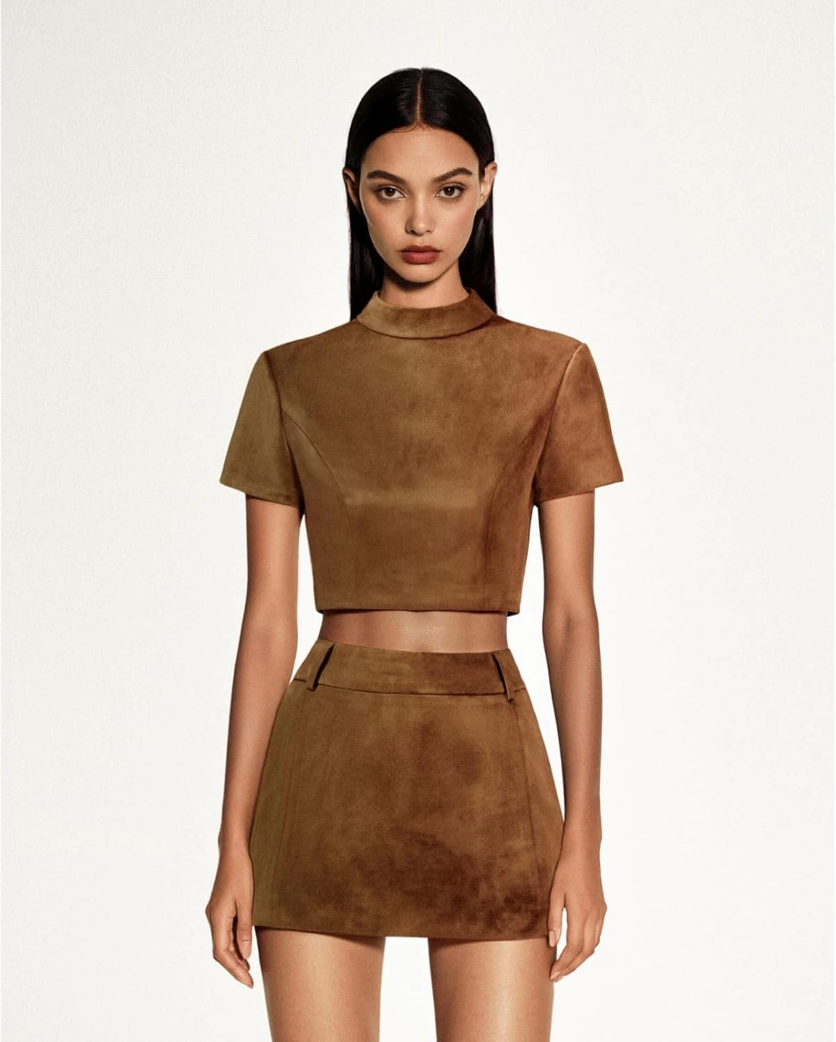JW PEI Women's Grace Faux Suede Crop Top and Mini Skirt Set