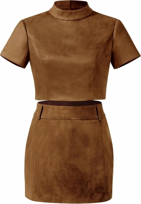 JW PEI Women's Grace Faux Suede Crop Top and Mini Skirt Set