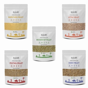 Kaaari Millet Organic Whole Grain | Indian Millets Combo Pack of 5 (Foxtail, Kodo, Little, Barnyard, Browntop) | Gluten Free, Vegan, Natural, Organic, Low GI, High Fiber | 11lbs (5 Packs of 8.8oz each)