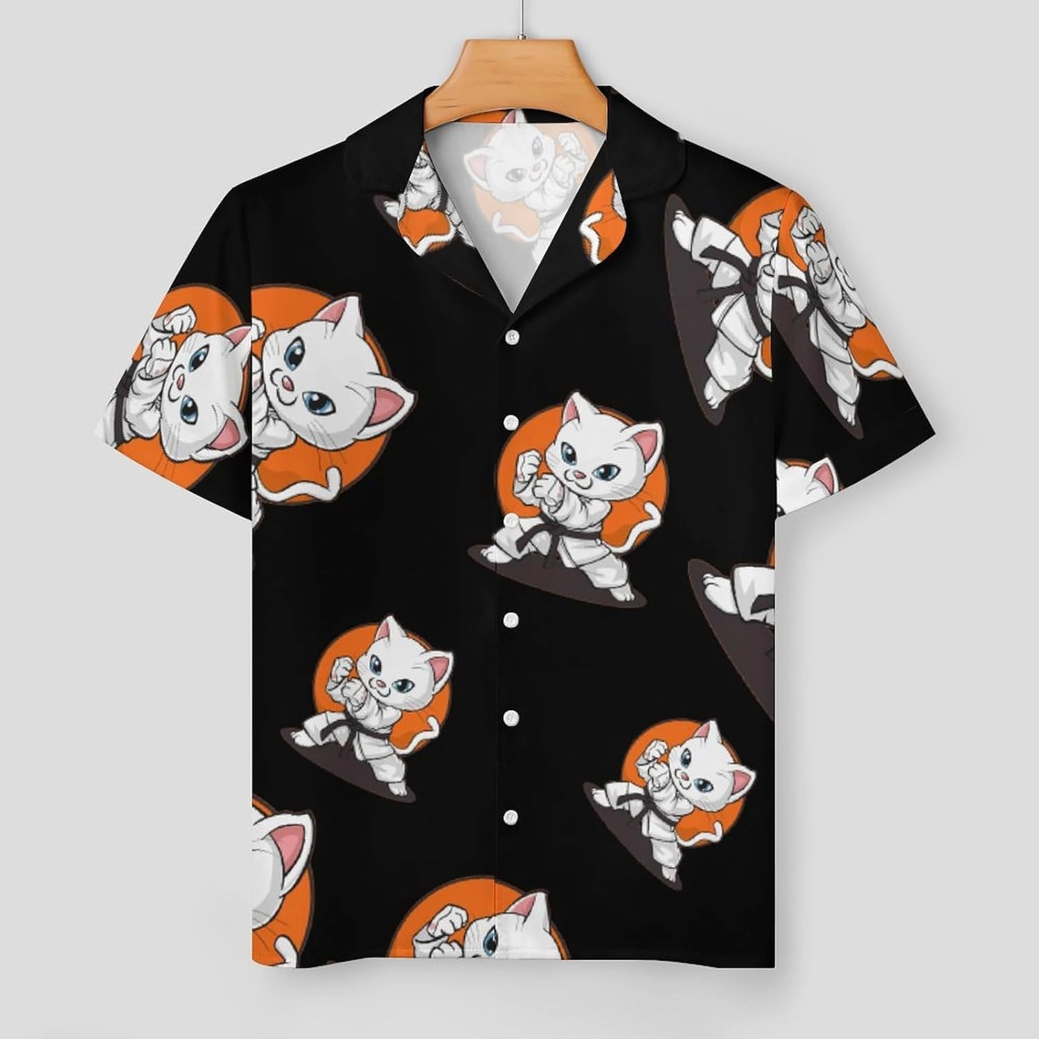 Karate Taekwondo Funny Cat Jiu Jitsu Women's Satin Pajama Set Short Sleeve Button Down Sleepwear Loungewear Pj Set