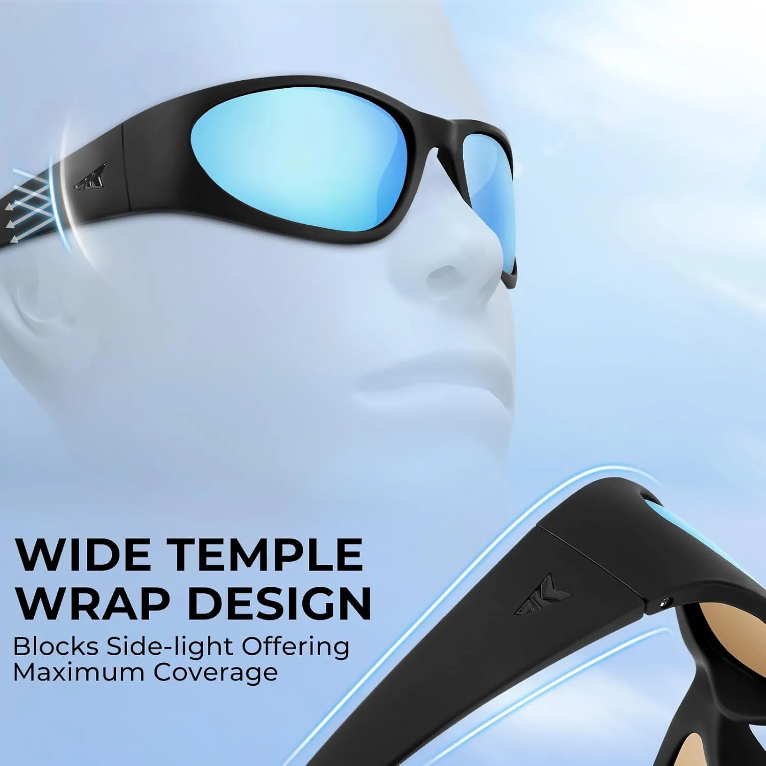 KastKing Raccoon Polarized Sport Sunglasses for Men and Women, Wide Temple Wrap, Ideal for Driving Fishing Cycling Running