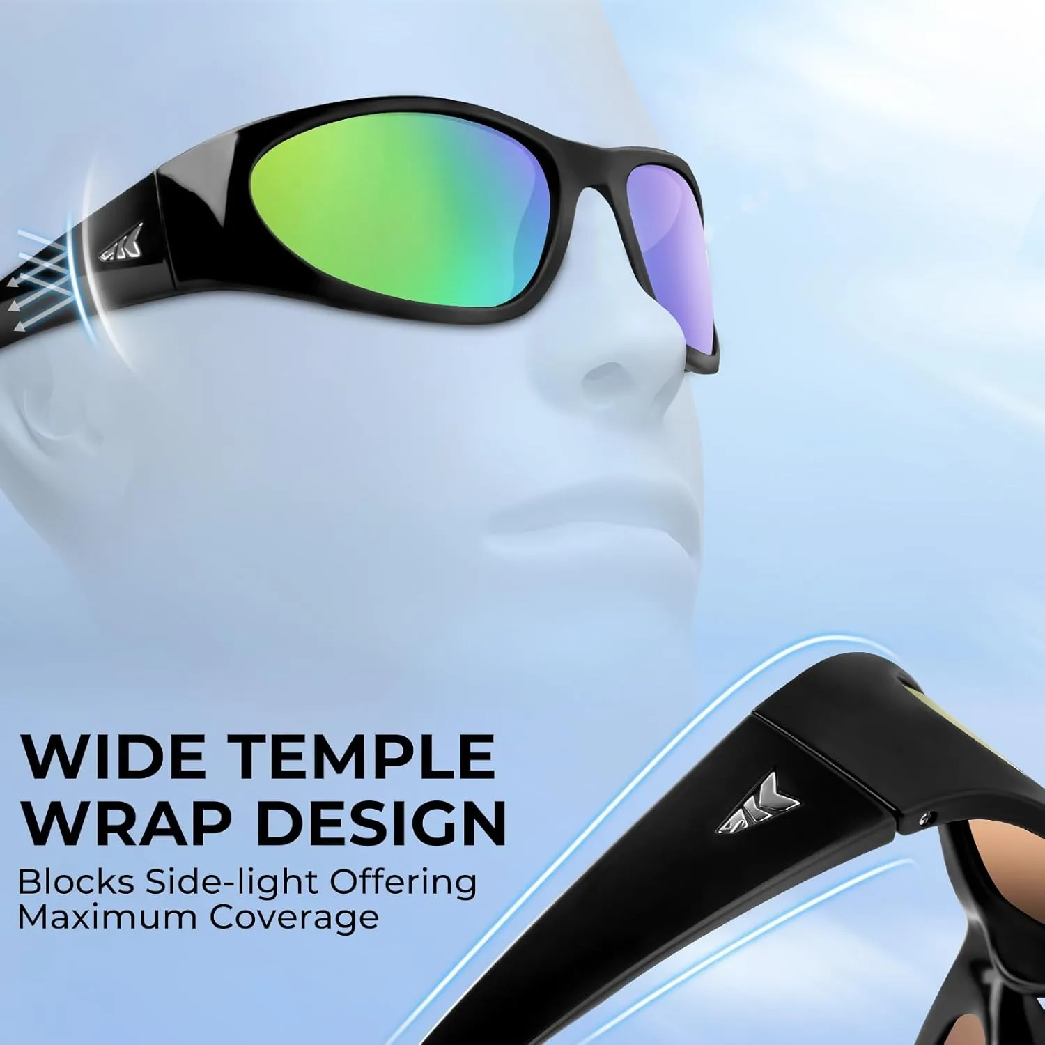 KastKing Raccoon Polarized Sport Sunglasses for Men and Women, Wide Temple Wrap, Ideal for Driving Fishing Cycling Running