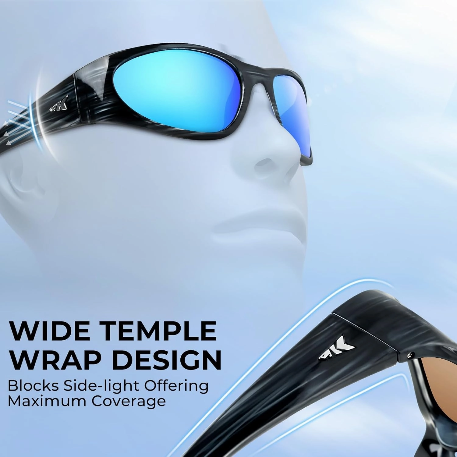 KastKing Raccoon Polarized Sport Sunglasses for Men and Women, Wide Temple Wrap, Ideal for Driving Fishing Cycling Running