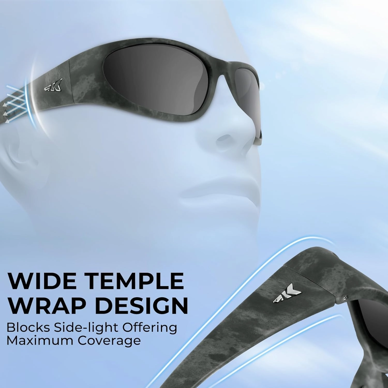 KastKing Raccoon Polarized Sport Sunglasses for Men and Women, Wide Temple Wrap, Ideal for Driving Fishing Cycling Running