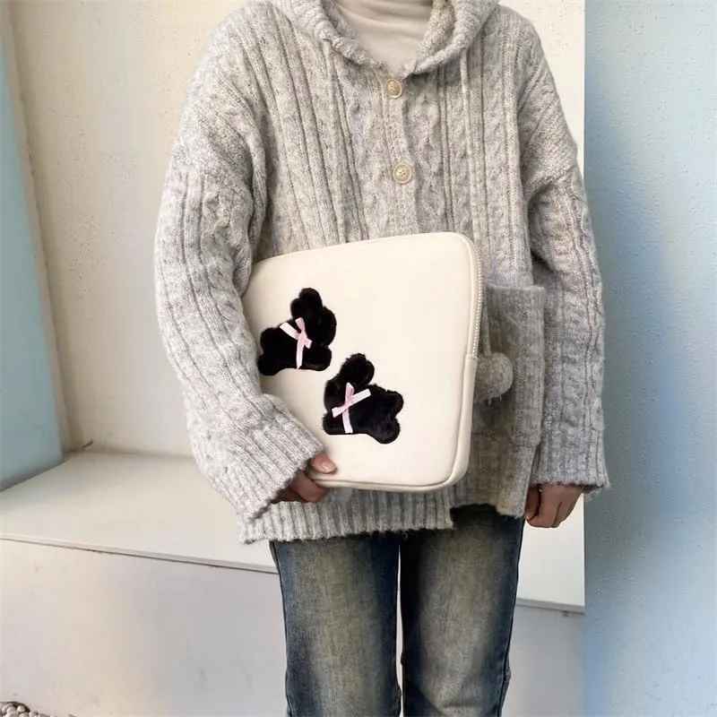Kawaii Bunny Puffy Padded Laptop Sleeve Coquette Bow Laptop Case Cute Quilted Laptop Sleeve for 11-15.6 Laptop Pad Computer Carrying Case Bag (13-14in,Black)