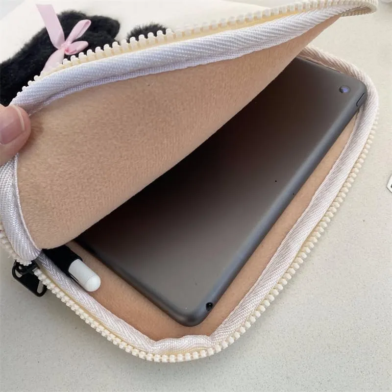 Kawaii Bunny Puffy Padded Laptop Sleeve Coquette Bow Laptop Case Cute Quilted Laptop Sleeve for 11-15.6 Laptop Pad Computer Carrying Case Bag (13-14in,Black)