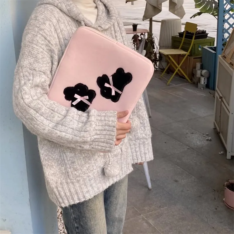 Kawaii Bunny Puffy Padded Laptop Sleeve Coquette Bow Laptop Case Cute Quilted Laptop Sleeve for 11-15.6 Laptop Pad Computer Carrying Case Bag (13-14in,Black)