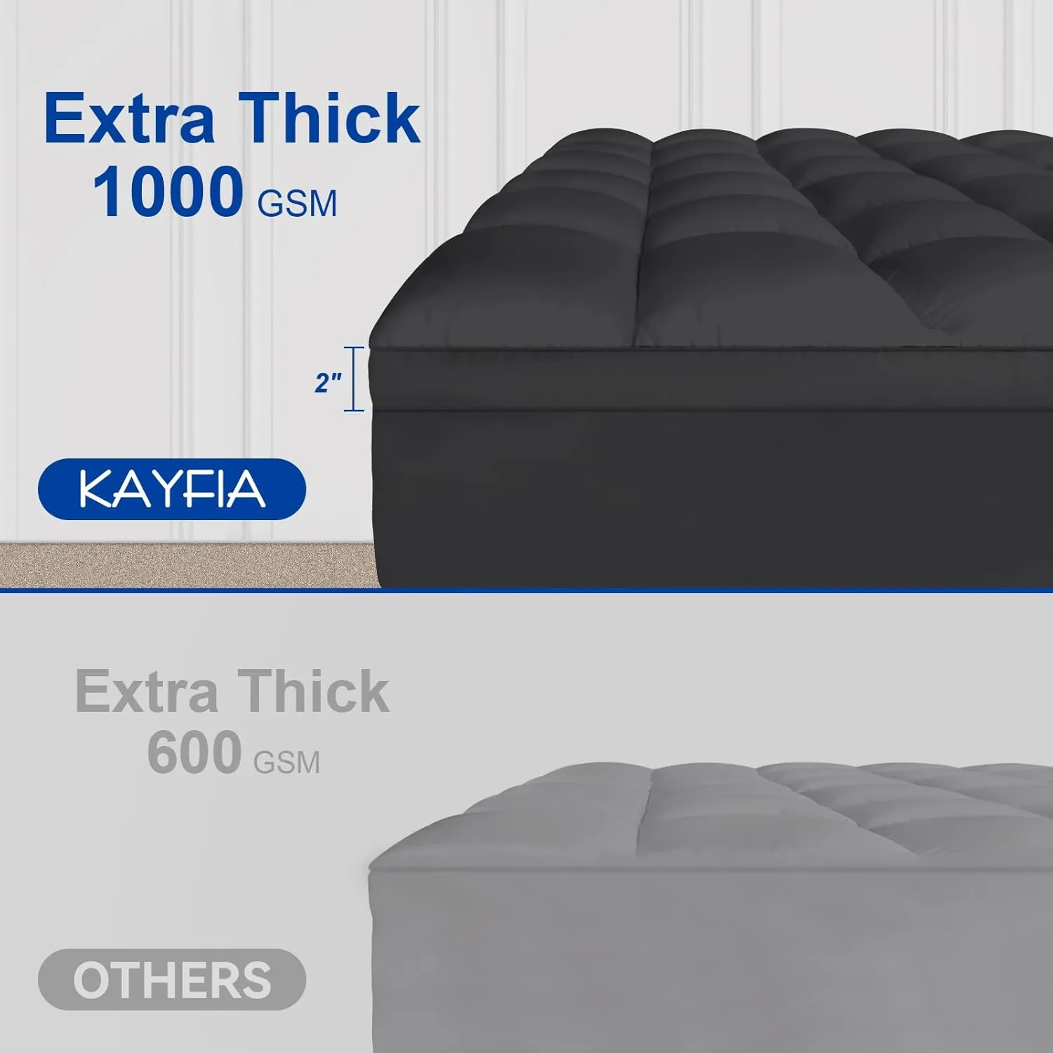 KAYFIA Full Mattress Topper, Extra Thick Mattress Pad Cover for Deep Sleep,3D 7D Snow Down Alternative Fill Overfilled Plush Pillow Top with 8-23 Inch Deep Pocket-Black