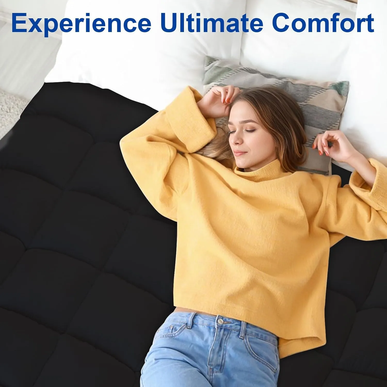 KAYFIA Full Mattress Topper, Extra Thick Mattress Pad Cover for Deep Sleep,3D 7D Snow Down Alternative Fill Overfilled Plush Pillow Top with 8-23 Inch Deep Pocket-Black