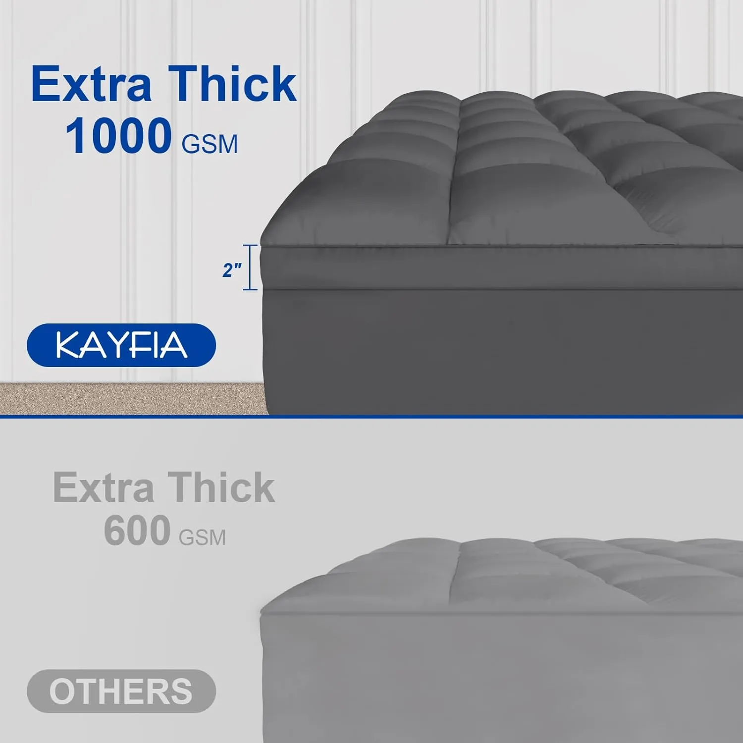 KAYFIA Full Mattress Topper, Extra Thick Mattress Pad Cover for Deep Sleep,3D 7D Snow Down Alternative Fill Overfilled Plush Pillow Top with 8-23 Inch Deep Pocket-Gray