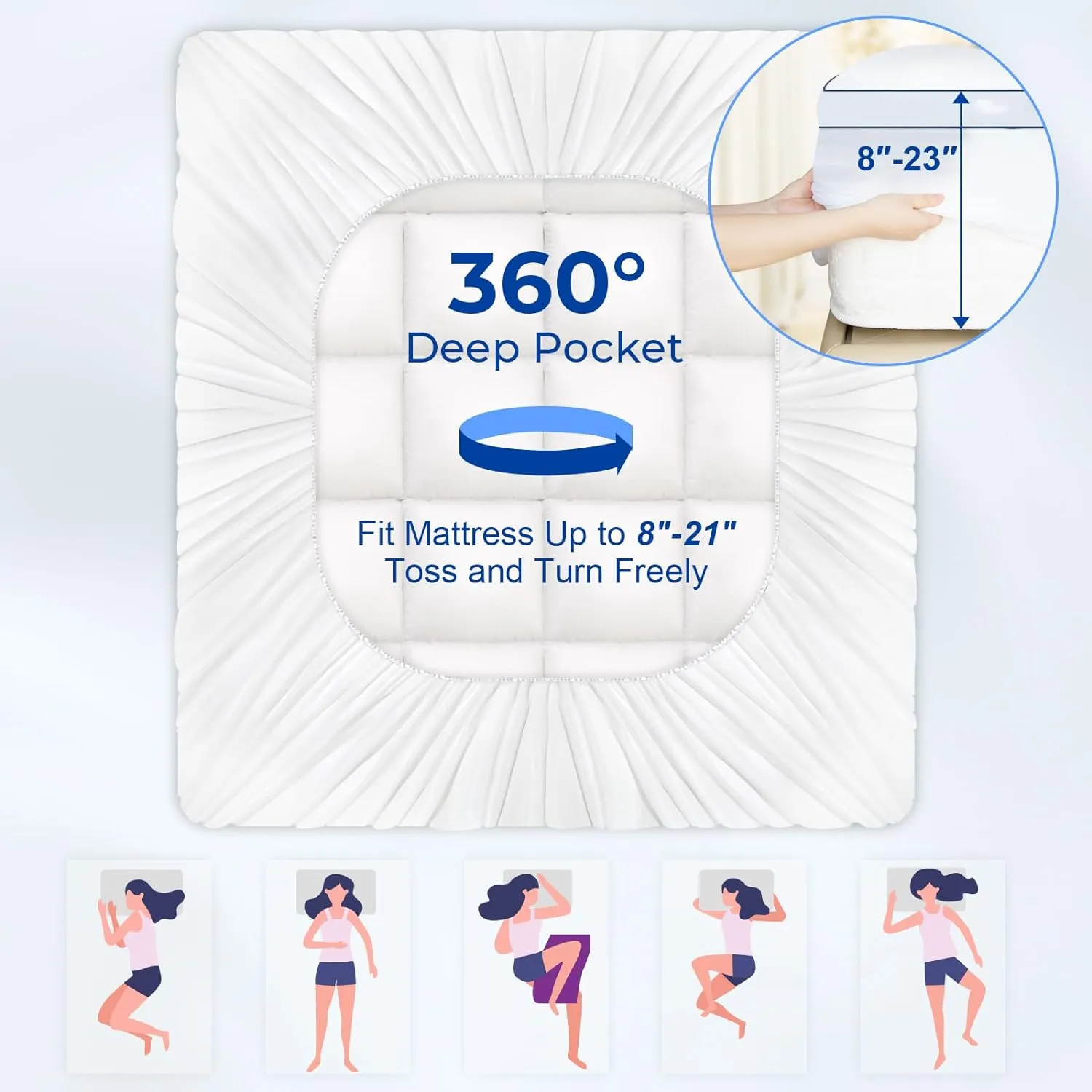 KAYFIA Full Mattress Topper,Extra Thick Mattress Pad Cover for Deep Sleep,3D 7D Snow Down Alternative Fill Overfilled Plush Pillow Top with 8-23 Inch Deep Pocket-White