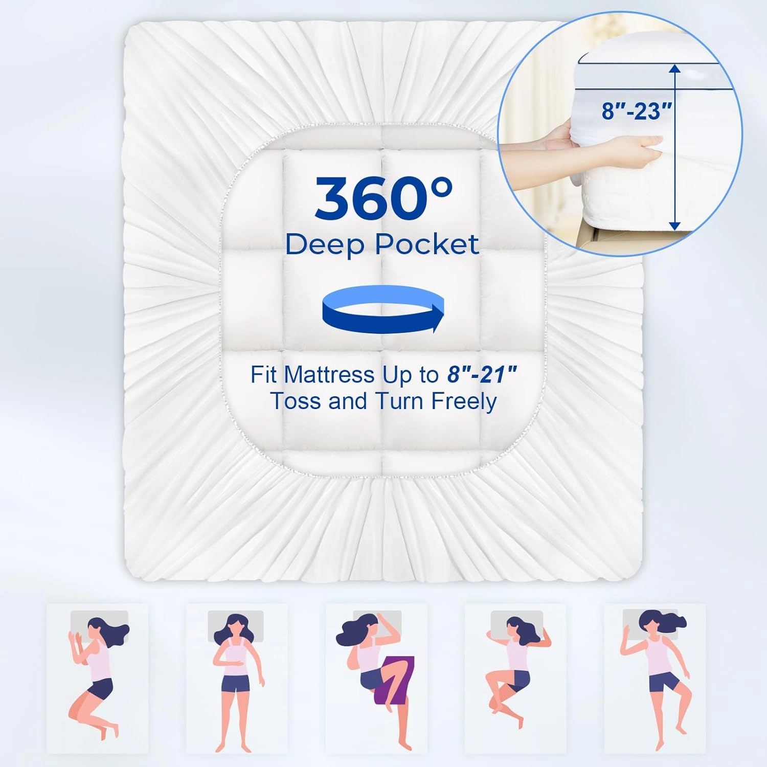 KAYFIA Full Mattress Topper,Extra Thick Mattress Pad Cover for Deep Sleep,3D 7D Snow Down Alternative Fill Overfilled Plush Pillow Top with 8-23 Inch Deep Pocket-White