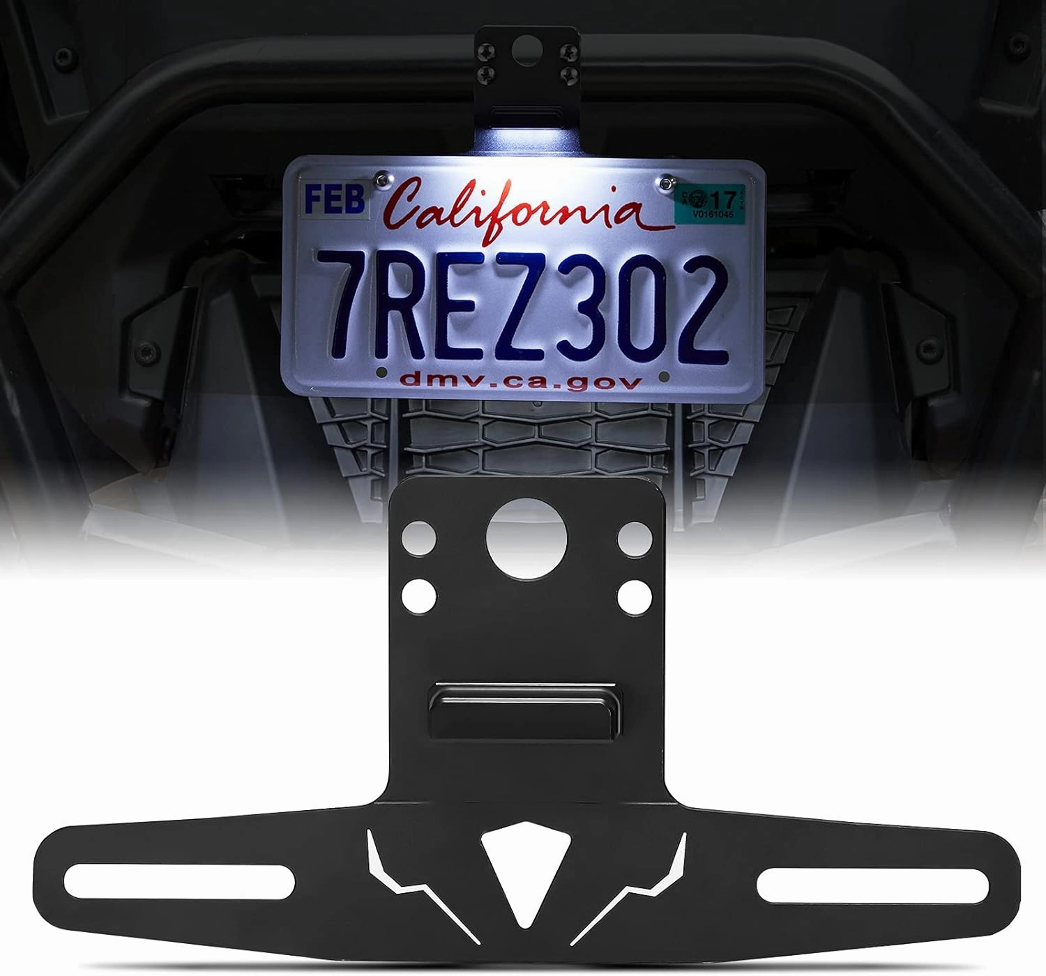 KEMIMOTO UTV License Plate Holder with Light Aluminum License Plate Frame Mount for Golf Cart RV Truck Snowmobile Trailer Boat SxS Compatible with Can-Am Maverick X3 Polaris RZR Ranger Sportsman