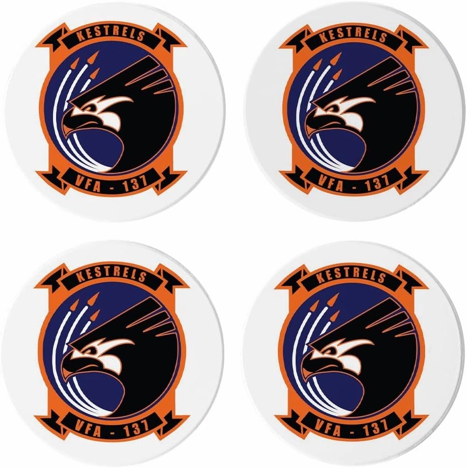 Kestrels (VFA-137), Joyride Home Decor, 4 Ceramic Coasters, 4-inch Circle Drink Coasters, Set of 4, Non-Slip Cork Back, Protects Surfaces, Express Your Style.