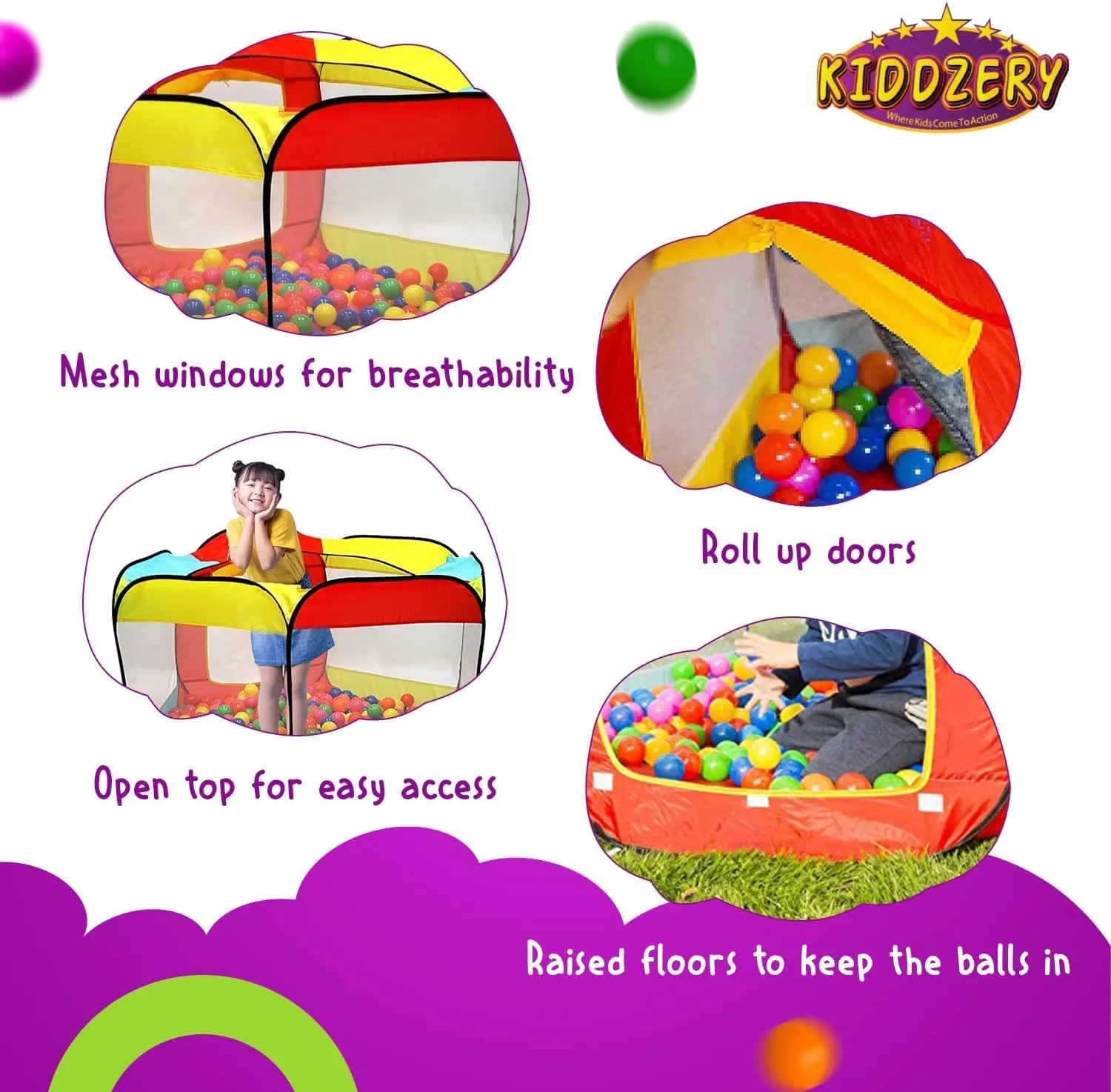 Kids Ball Pit Pop Up Large Tent for Toddlers - Indoor & Outdoor Gift Toys for Infants Girls & Boys, Baby Playpen with Zippered Storage Bag, 100 BallPit Balls Included
