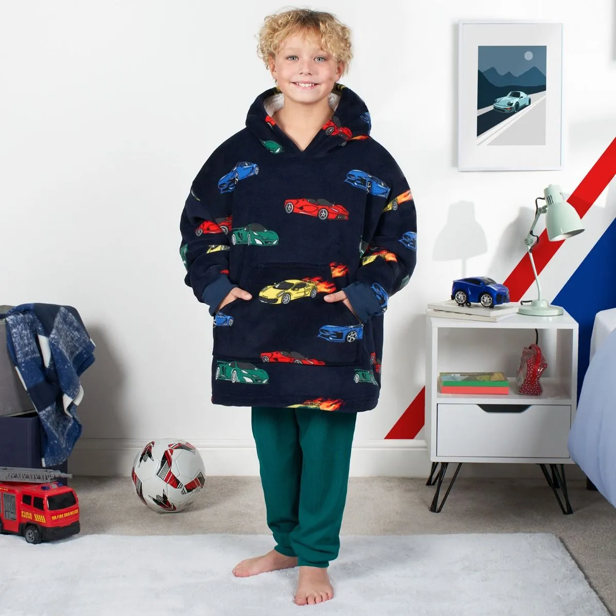 Kids Car Race Hoodie Blanket