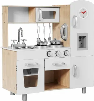 Kids Kitchen Playset, Wooden Play Kitchen with Telephone, Stove, Fridge, Microwave, Stove, Sink, Water Dispenser with Light Sound, Cabinet, Cooking Pretend Toy Gift for Boys and Girls Ages 3 