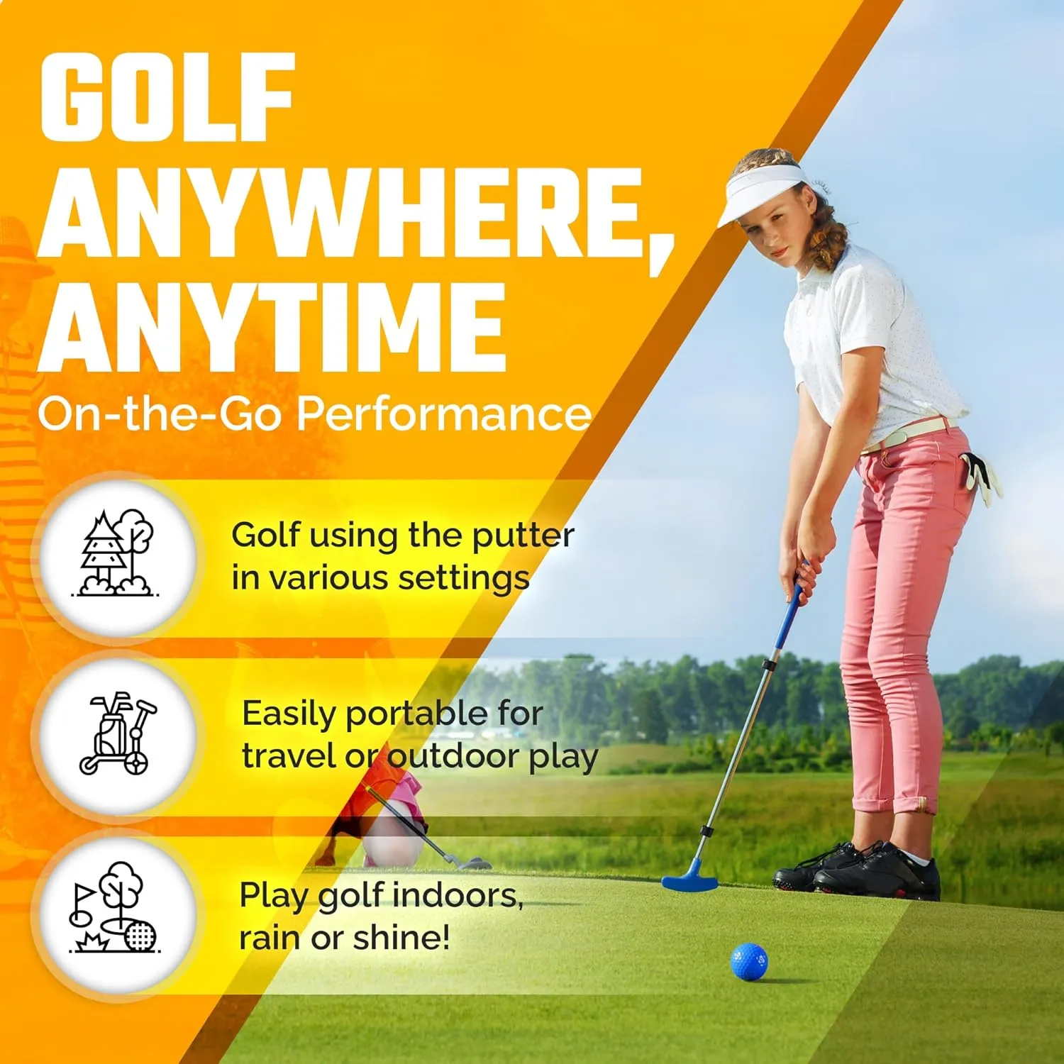 Kids Putter - Extendable Shaft for Junior Golfers - Adjustable Size for Right and Left Hand - Perfect Training Club for Kids - Includes 3 Balls, Cup with Flag