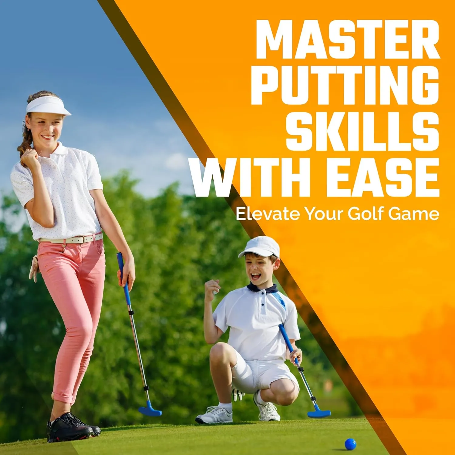 Kids Putter - Extendable Shaft for Junior Golfers - Adjustable Size for Right and Left Hand - Perfect Training Club for Kids - Includes 3 Balls, Cup with Flag