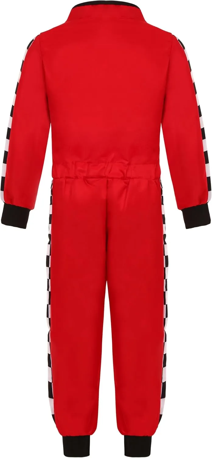 Kids Race Car Driver Costume for Boys Girl Racing Suit Racer Jumpsuit for Halloween Dress Up 3-10Y