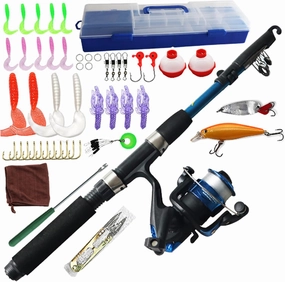 Kids Fishing Set, 59 Inch Portable Telescopic Fishing Rod with Spinning Reel & Tackle Box, Perfect for Boys, Girls, Beginner, Youth.