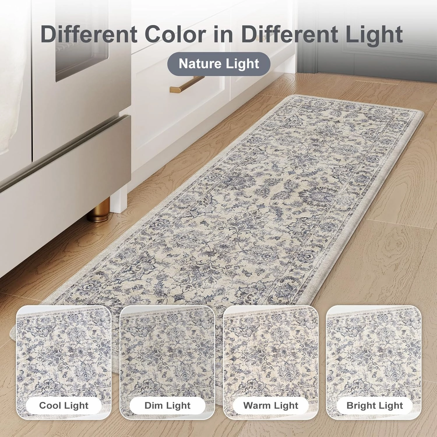 KIMODE Anti Fatigue Kitchen Mats for Floor, Boho Floral Kitchen Rugs 17"x47" 17"x29", Cushioned Mats for Kitchen Floor, Non Slip Kitchen Floor Mats, Sink, Laundry, Office, Desk Blue Multi