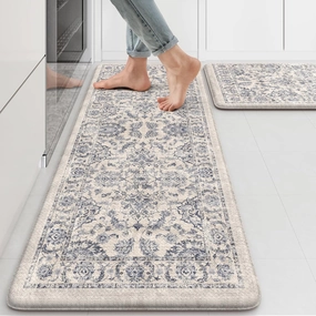 KIMODE Anti Fatigue Kitchen Mats for Floor, Boho Floral Kitchen Rugs 17"x47" 17"x29", Cushioned Mats for Kitchen Floor, Non Slip Kitchen Floor Mats, Sink, Laundry, Office, Desk Blue Multi