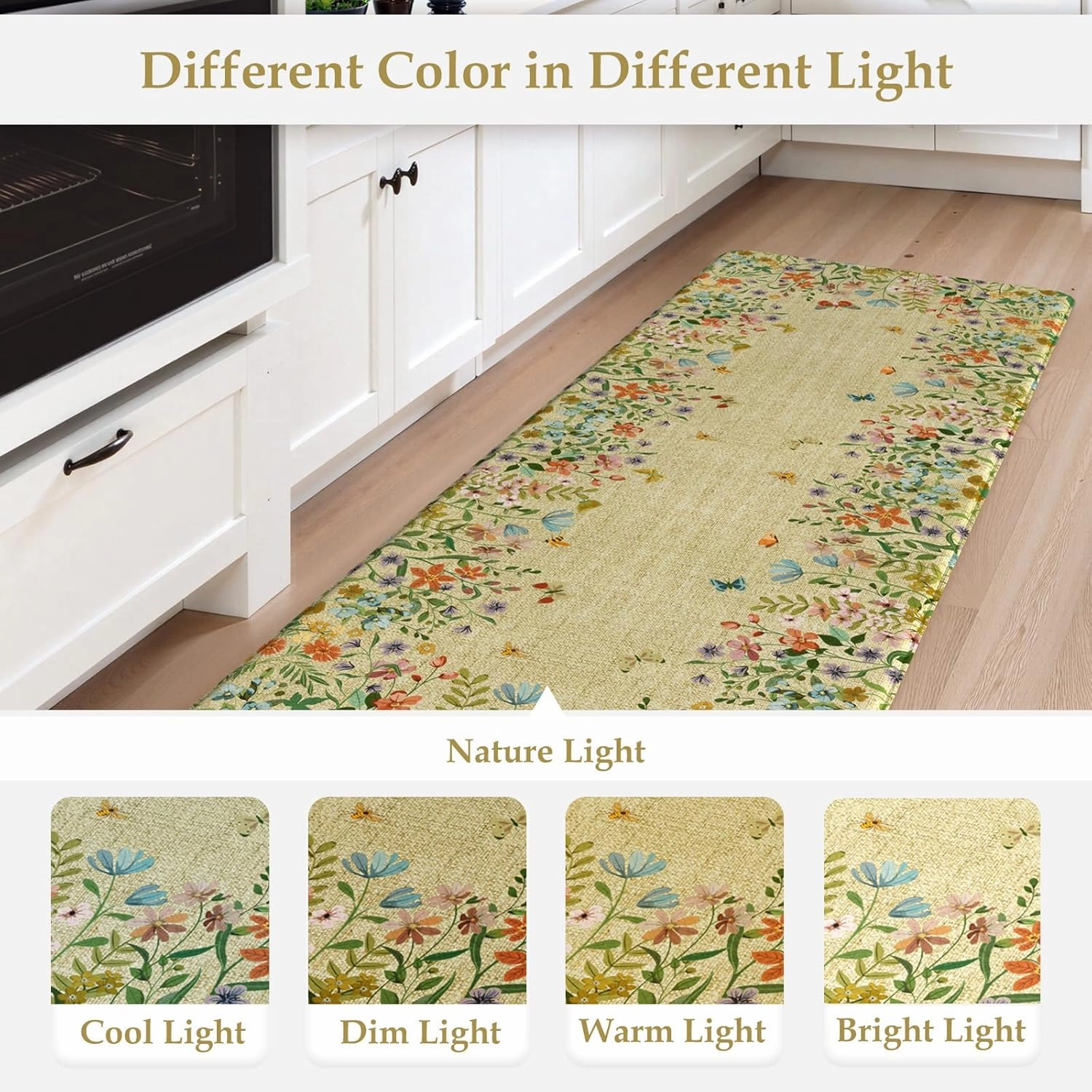 KIMODE Anti Fatigue Mats for Kitchen Floor 17"x47" 17"x29", Brown Butterfly Floral Kitchen Rugs Sets of 2, Cushioned Kitchen Floor Mats, Non Slip Standing Mat for Sink Laundry Office Desk
