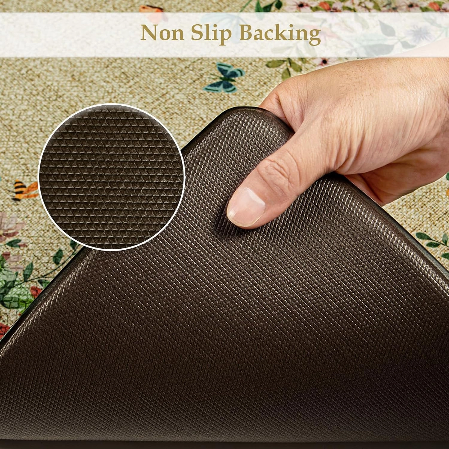 KIMODE Anti Fatigue Mats for Kitchen Floor 17"x47" 17"x29", Brown Butterfly Floral Kitchen Rugs Sets of 2, Cushioned Kitchen Floor Mats, Non Slip Standing Mat for Sink Laundry Office Desk