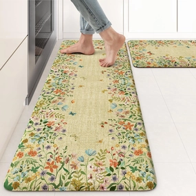 KIMODE Anti Fatigue Mats for Kitchen Floor 17"x47" 17"x29", Brown Butterfly Floral Kitchen Rugs Sets of 2, Cushioned Kitchen Floor Mats, Non Slip Standing Mat for Sink Laundry Office Desk