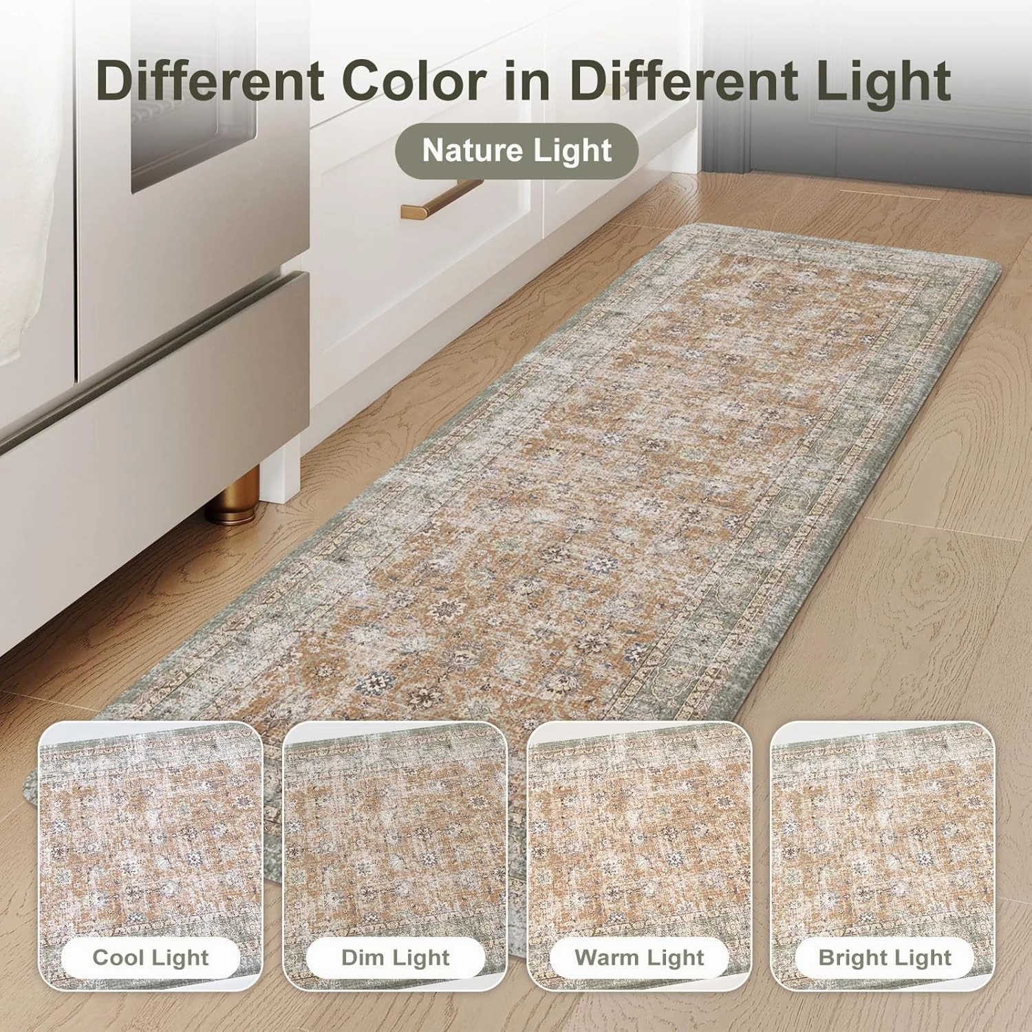 KIMODE Kitchen Mats Cushioned Anti Fatigue, Tan Farmhouse Kitchen Rugs Sets of 2, Non Slip Kitchen Mats for Floor, Padded Kitchen Floor Mat for Sink Laundry Desk Bedroom 20"x47" 20"x32"