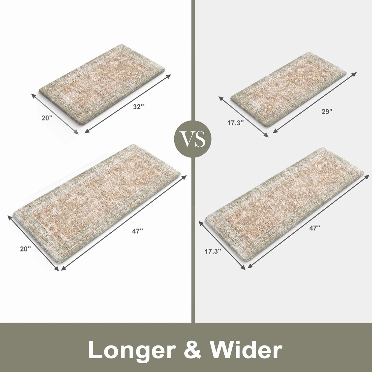 KIMODE Kitchen Mats Cushioned Anti Fatigue, Tan Farmhouse Kitchen Rugs Sets of 2, Non Slip Kitchen Mats for Floor, Padded Kitchen Floor Mat for Sink Laundry Desk Bedroom 20"x47" 20"x32"