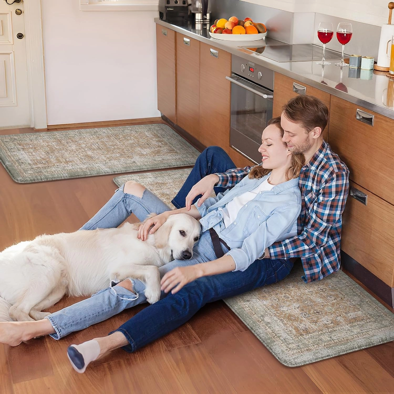 KIMODE Kitchen Mats Cushioned Anti Fatigue, Tan Farmhouse Kitchen Rugs Sets of 2, Non Slip Kitchen Mats for Floor, Padded Kitchen Floor Mat for Sink Laundry Desk Bedroom 20"x47" 20"x32"