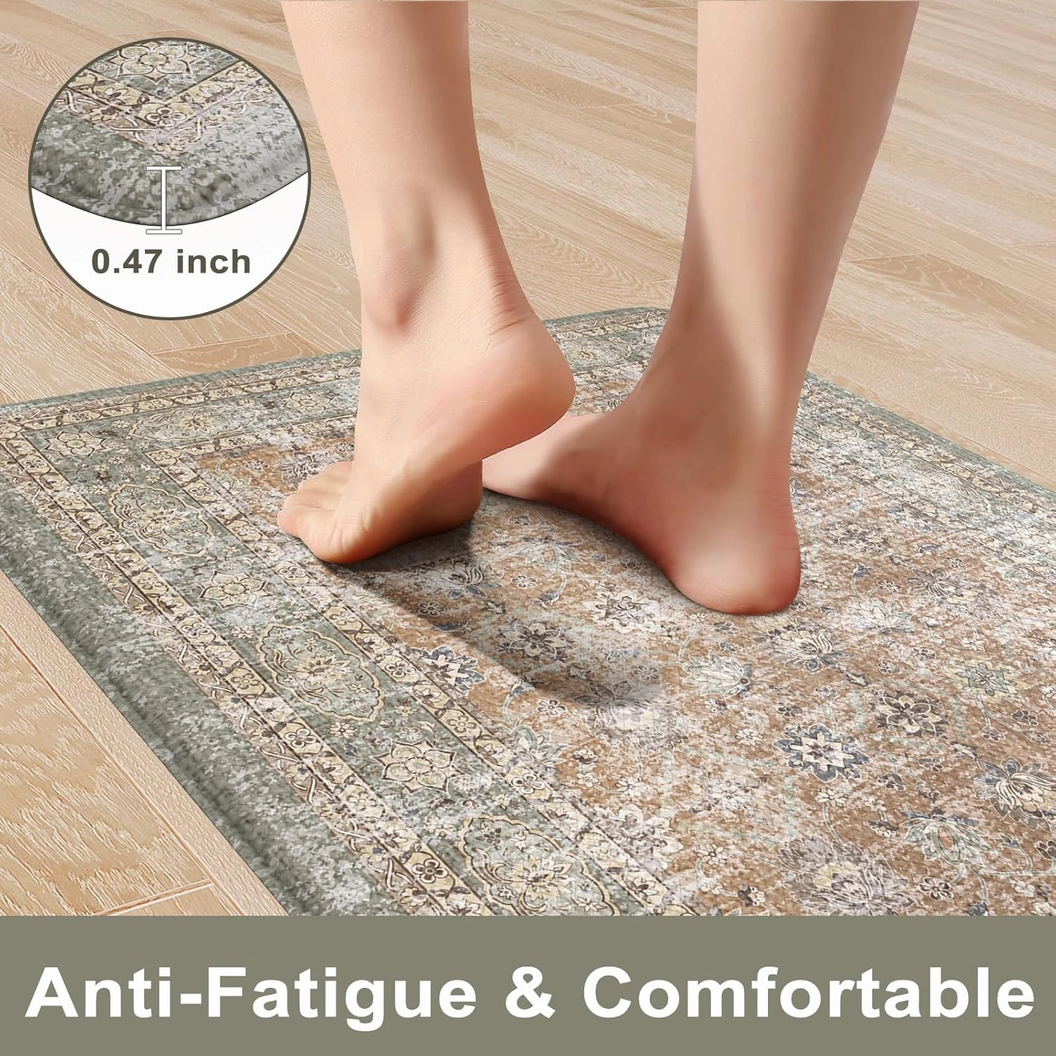 KIMODE Kitchen Mats Cushioned Anti Fatigue, Tan Farmhouse Kitchen Rugs Sets of 2, Non Slip Kitchen Mats for Floor, Padded Kitchen Floor Mat for Sink Laundry Desk Bedroom 20"x47" 20"x32"