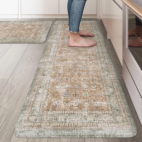 KIMODE Kitchen Mats Cushioned Anti Fatigue, Tan Farmhouse Kitchen Rugs Sets of 2, Non Slip Kitchen Mats for Floor, Padded Kitchen Floor Mat for Sink Laundry Desk Bedroom 20"x47" 20"x32"