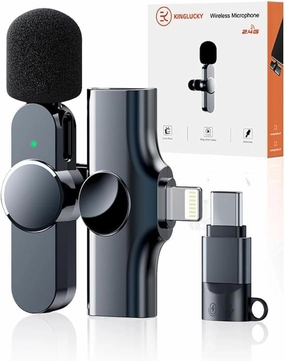 Kinglucky Lavalier Mini Microphone for iPhone iPad Android Professional Noise Cancelling [360° Pick Up] Wireless Lavalier Microphone for Video Recording, Interview, YouTube, Live Streaming