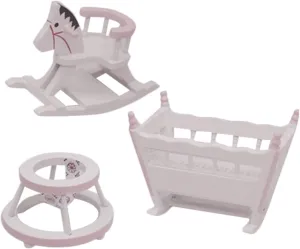 Kisangel 1 Set Dollhouse Room Furniture Miniature Rocking Horse Chair Mini Cradle Wooden Mini Nursery Cradle for Miniature Nursery